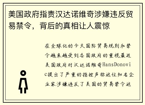 美国政府指责汉达诺维奇涉嫌违反贸易禁令，背后的真相让人震惊
